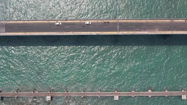 Drone video of Pamban Bridge, Rameshwaram, India.