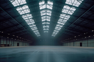 A low-angle shot of a high-tech automated warehouse - Generative AI - obrazy, fototapety, plakaty