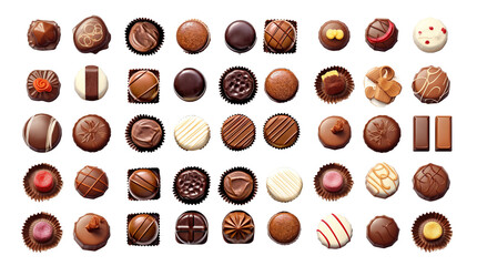 Chocolate candy collection isolated on transparent