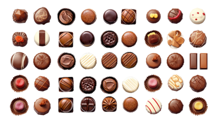 Chocolate candy collection isolated on transparent