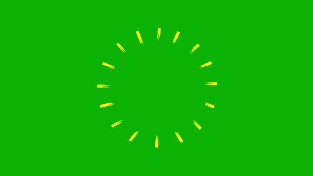 Animated hand drawn yellow symbol of rays. Looped video. Flat vector illustration isolated on green background.