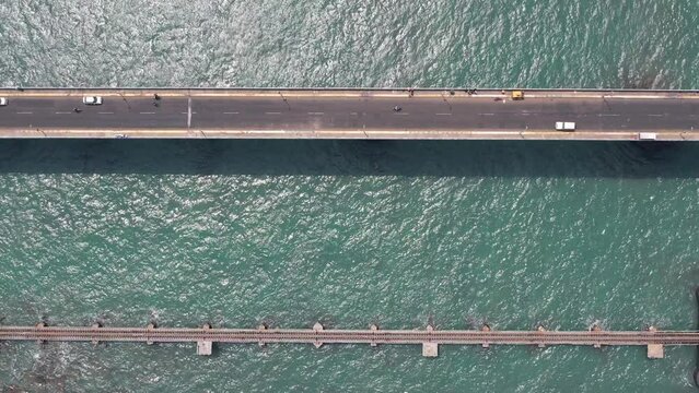 Drone video of Pamban Bridge, Rameshwaram, India.
