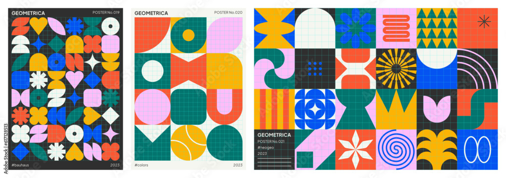 Poster abstract trendy geometric colorful backgrounds. geometric patterns with minimalist shapes and symbol
