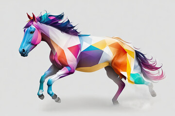 portrait polygon colorfull horse in action background, ai generative