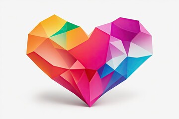 colorfull polygonal paper heart shape over white background, ai generative
