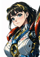 the kawai anime girl wearing robot suit AI