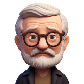 Memoji Sad European Grandfather On Transparent Background. PNG. Emoji, Ai