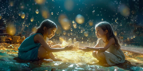 Obraz premium Happy children playing together - Generative AI