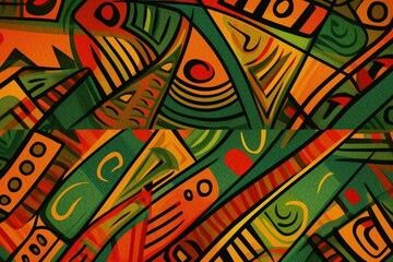 Background with African patterns, African colors, digital illustration. Generative AI