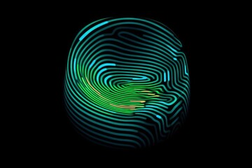 Fingerprint, gradient, black background, data security concept, digital illustration. Generative AI
