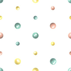 Polka dots, colorful confetti, festive on a white background. Watercolor illustration, hand drawn. Seamless pattern for fabric, textile, wallpaper, paper, packaging, wrapping paper, greetings