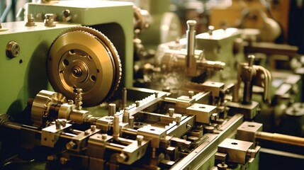 Machinery humming with activity in a busy factory, illustrating the hustle and bustle of production lines. Generative ai.