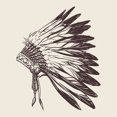 Headdress of indian chiefs in hand drow style for print and design. Vector illustration.