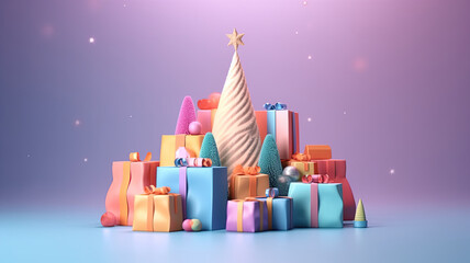 Fototapeta na wymiar Christmas tree 3D gradient pastel background