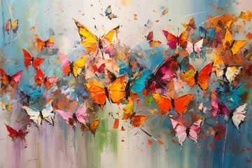 Peel and stick wall murals Butterflies in Grunge Butterflies and abstract oil painting, generative ai mixed media art .