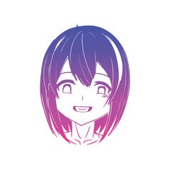 outline Smiling anime manga girl with black hair image