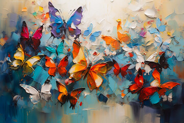 Butterflies and abstract oil painting, generative ai mixed media art .
