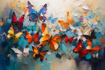 Fotobehang Grunge vlinders Butterflies and abstract oil painting, generative ai mixed media art .
