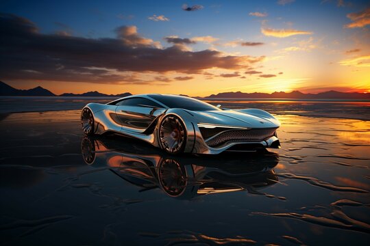 hypercar on sunset beach 2