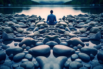 Obraz premium Mind Over Matter: Person meditating amidst chaos, demonstrating the power of mindfulness and mental focus. Generative ai.