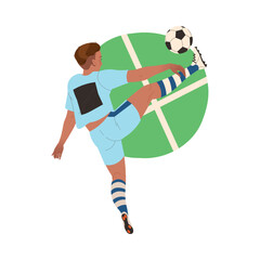 Man Football Player in Uniform Passing Ball Scoring Goal Vector Illustration