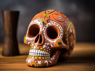 Calavera tradicional dia de muertos, colorido, festivo. ia generada