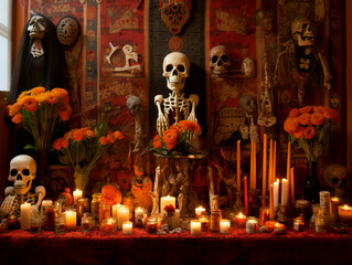 Altar tradicional de dia de muertos. ia generada