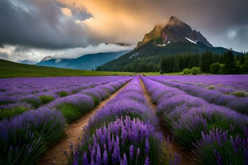 Fototapeta na wymiar lavender field in the morning generated by AI technology