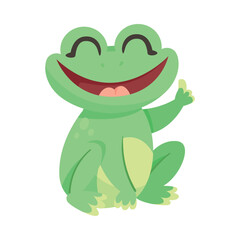 Cute Green Leaping Frog Character Sitting Vector Illustration