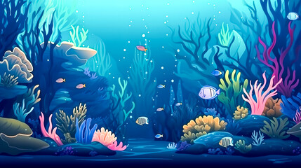Underwater cartoon landscape, the bottom of the sea, generative AI.