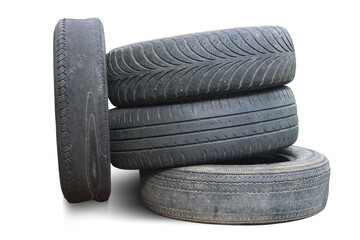old worn damaged tires isolated on white background - 617137380