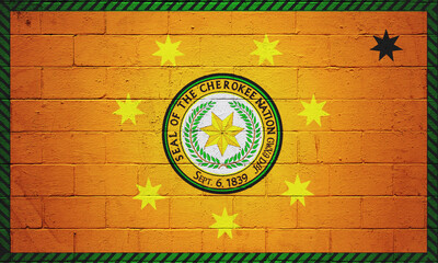 Flag of the Cherokee Nation painted on a wall