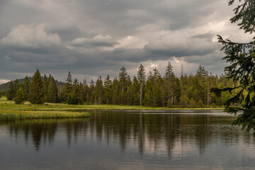 Mrtvy pond in Krusne mountains in north Bohemia in summer evening