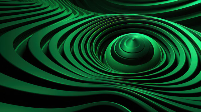 Luminescent Eternity: A 3D Abstract of Green and Black Circles.  Generative AI