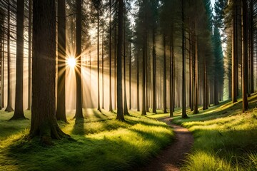 sun rays in the forest  generated ai