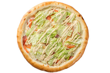 Caesar pizza with fresh lettuce and white sauce
