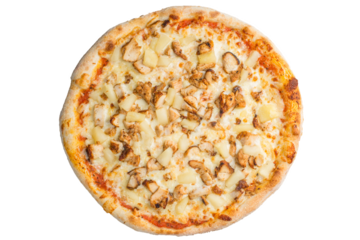 Pizza with chicken and pineapple. Hawaiian pizza