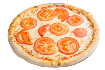 Pizza margarita with tomato sauce, tomatoes and cheese. View from above