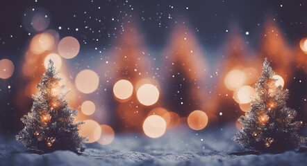 Fototapeta na wymiar Christmas tree in snow, christmas lights in the snow, christmas tree in the night