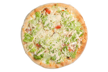 Caesar pizza with fresh lettuce and white sauce