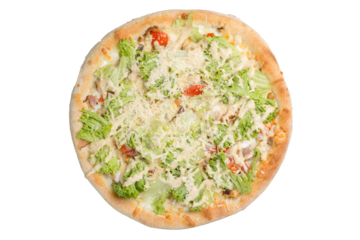 Caesar pizza with fresh lettuce and white sauce