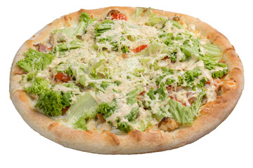 Caesar pizza with fresh lettuce and white sauce