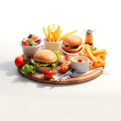 fast food with vegetables on a white background