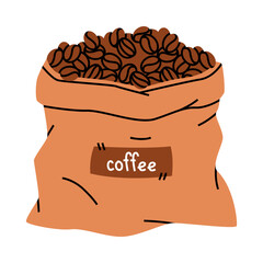 Coffee Sack or Bag with Roasted Brown Bean Pile Vector Illustration