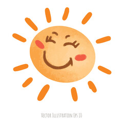 Sun cartoon hand drawn isolated on white background  ,vector illustration EPS 10
