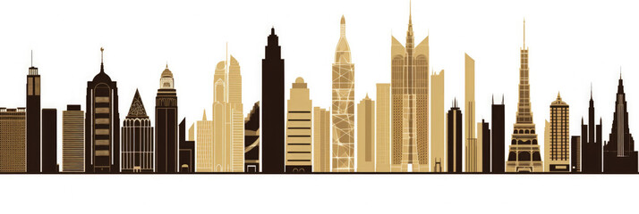 Dubai city panorama, urban landscape with modern buildings. Business travel and travelling of landmarks. Illustration, web background. Skyscraper silhouette. UAE - Generative AI