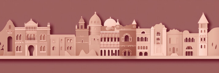 World Landmarks Skyline Silhouette Style, Colorful, Cityscape, Travel and Tourist Attraction - Generative AI