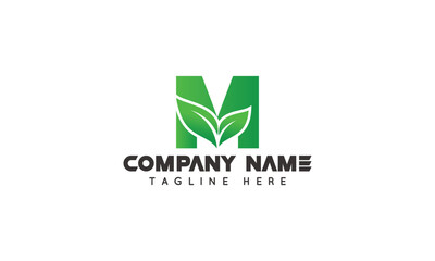 Eco friendly letter logo design in adobe illustrator. M green leaf letter logo design