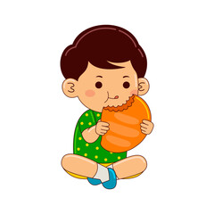 boy kids eating mango vector illustration