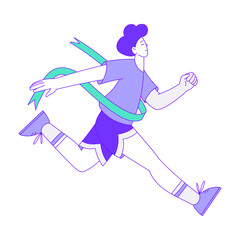 Happy Man Character Running Sport Marathon Finishing Vector Illustration